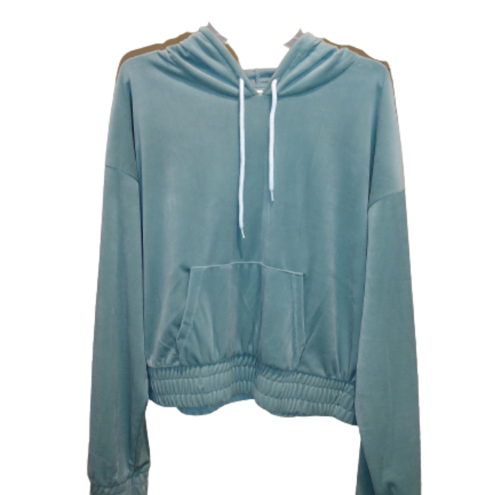 Women's 2X Mint Cropped Long Sleeve Crop Top Pullover Jumper Hoodie Sweatshirt